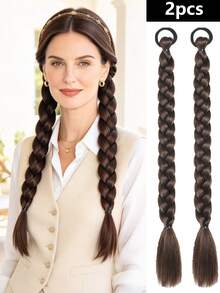 2pcs 16/24 Inch Black/Brown/Multi-Color Fashion Synthetic Braided Hair Extensions, Heat-Resistant Weave Hair, Suitable For Women's Daily, Holiday, Party, Music Festival, Carnival, New Year Gift Use - Dark Brown - View 9