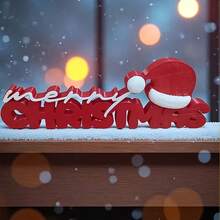 1pc 3D Printed "Merry Christmas" Letter Sign With Small Christmas Hat, Adds Festive Atmosphere, Suitable For Desktop, Window And Shelf Decoration, Halloween Christmas Decor - One Size Fits All - View 5