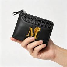 Men'sWallet A-Z26surnameinitialspatternBlack,ZipperClosure,Multiple CardSlots,Large Capacity,Stitching Design-Perfect Gift For Father,Husband,Brother - Black - View 4