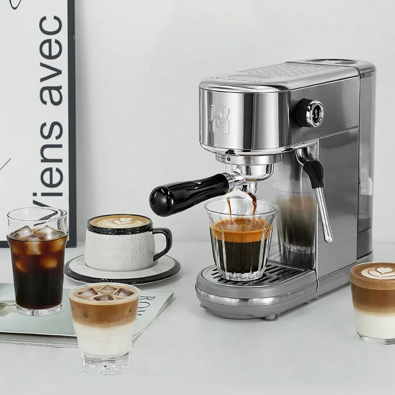 HiBREW H10B-Lite Semi-Automatic Espresso Machine 15Bar High Pressure Extraction Stainless Steel Body Pre-Infusion Cold & Hot Brew Dual Mode 1.3L Removable Water Tank Home Office