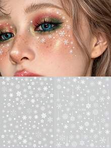 1/2 Sheets Christmas Snowflakes Self Adhesive Face Stickers Rave Accessories Glitter Gems For Face Eye Body Makeup, For Halloween Christmas Rave Accessories Festival DIY Rave Accessories Y2K - White - View 2