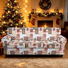 1pc Christmas Print Elastic 5-Piece Chair Cover Dust-Proof Living Room Bedroom Sofa Cover All-Season Universal Removable Washable - Multicolor - View 18