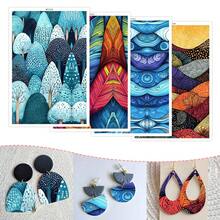 Blue Blue Forest/Red Blue Geometric Pattern/Blue Purple Curly Grass Spiral/Autumn Layered Mountain Pattern Transfer Paper, Dot Art Series Polymer Clay Printing Paper, Suitable For DIY Art Jewelry Earring Making Special Polymer Clay Transfer Printing - A - View 1