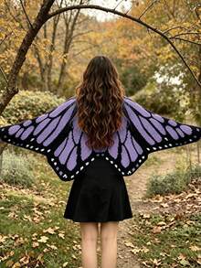 Women's Open Front Contrast Color Butterfly Wing Pattern Design Casual Fashion Loose Long Sleeve Knit Cardigan Fall Vacation - Dusty Purple - View 3