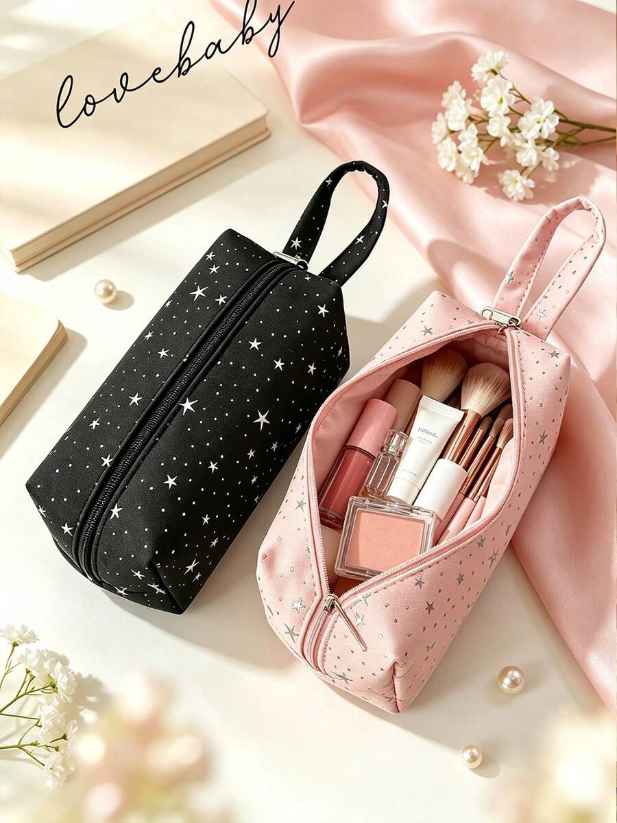 1pc Ins Style Star Print Makeup Bag, Portable Large Capacity Toiletry & Stationery Storage Bag, Multi-Color Star Print Polyester Material, Minimalist Casual Style, Suitable For All Seasons, Ideal For Teens And Adults, Travel School Daily Bathroom Cosmetics Storage,Makeup Organizer,Room Decor
