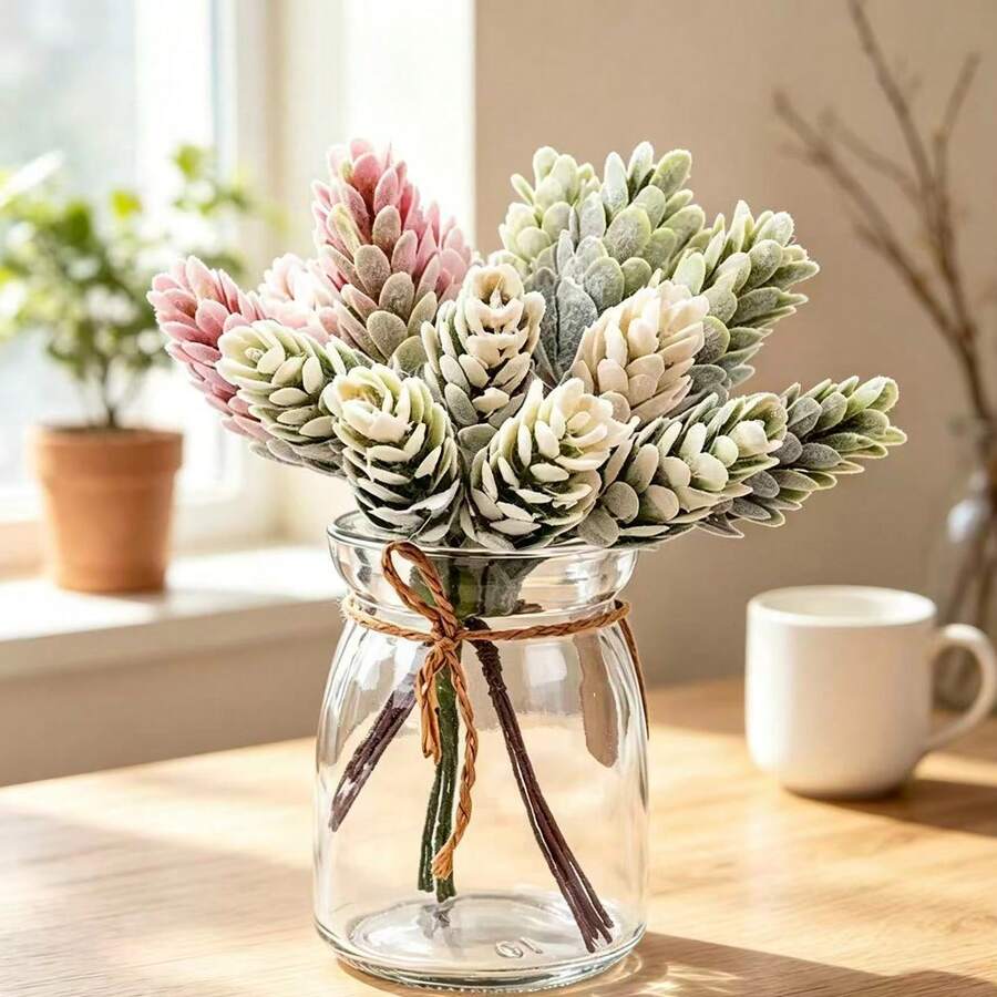 3pcs Mixed Color Artificial Pineapple Grass Stems, Faux Pinecone Flower Picks, Plastic Fake Plant For Vase Filler, Boho Home Table, Wedding Wreath DIY Decor - Multicolor - View 1