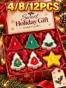 4/8/12pcs Christmas Mini Candle Set, Tree And Star Shaped, Holiday Decorative Candles, Suitable For Christmas Table Decor, Gift Boxes, Party Favors, Home Decor, Seasonal Display, Christmas Stocking Fillers And Winter Celebration Home Gifts - Multi-color - View 2