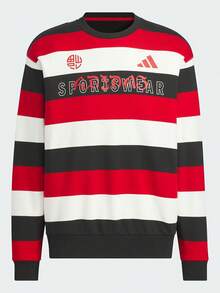 Adidas Unisex Spring/Autumn Casual Sports Crew Neck Pullover Sweatshirt, Retro Long Sleeve JZ4201 - Black/Energy Red/Han Jade White - View 1