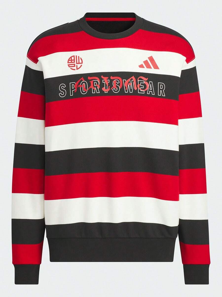 Adidas Unisex Spring/Autumn Casual Sports Crew Neck Pullover Sweatshirt, Retro Long Sleeve JZ4201 - Black/Energy Red/Han Jade White - View 1