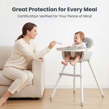 4-In-1 Convertible High Chair For Growing Kids, Removable Tray, Non-Slip Base, 5-Point Harness, Soft PU Seat, Footrest, 6-36 Months, Max Load 33lbs - Khaki - View 5