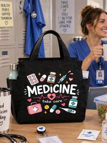 Medicine Print Portable Tote Bag, Multi-Pocket Large Capacity Medication Storage Bag, Dual-Side Pocket Handbag Travel Organizer, Multi-Function Portable Work Travel And Cosmetic Bag, Suitable For Medical And Office Staff, Daily Use, Halloween Birthday Christmas Gift - Multicolor - View 4