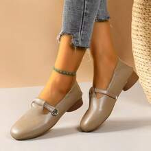 Spring/Autumn New Solid Color Round Toe Women's Flat Shoes, Fashionable Daily Commute Buckle Flat Shoes - Khaki - View 11
