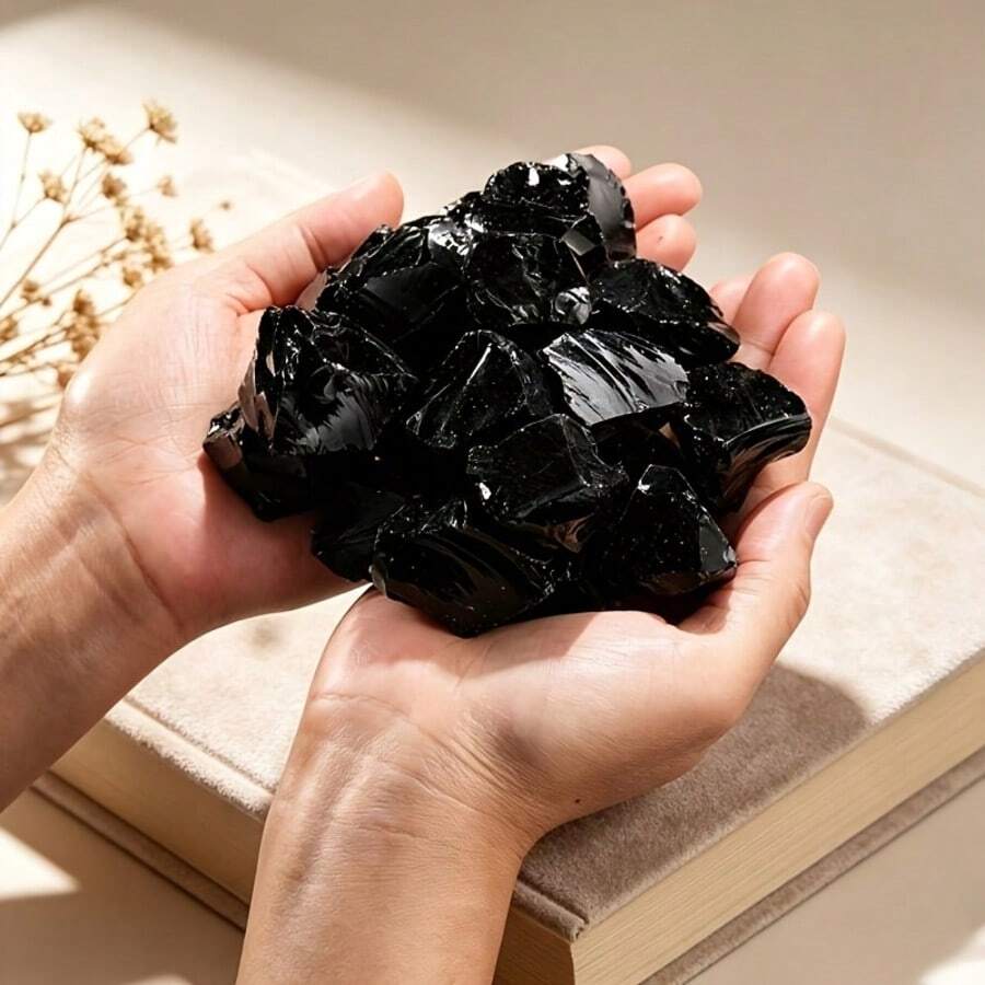حجر كريستال خام من الأوبسيديان مصنوع من مواد طبيعية، مناسب لديكور المنزل، حجر كريستال خام DIY، حشو حوض السمك وهدايا العطلات. - الأسود - مشاهدة 1