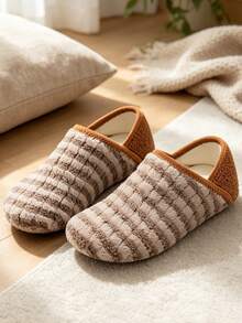 Leisfit Women's Casual Striped House Slippers, Soft Non-Slip Sole, Lightweight Portable Machine Washable, Suitable For All Seasons, Yoga, Dance, Travel And Hotel Use - Brown - View 1