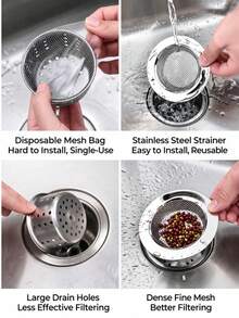 Premium Stainless Steel Kitchen Sink Strainer/Food Debris Collector & Drain Plug Filter/11.5cm/4.53 Inches/Suitable For Kitchen Sink, Vegetable Washing Basin, Restaurant Washing Station/Anti-Clogging Micro-Pore Design, Fast Drainage - Multiple Styles and Colors - View 4