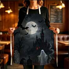 1 buah Celemek Motif Hantu Kastil Halloween - Tanpa Lengan, Tahan Lama dan Nyaman, Motif Kastil di Bawah Cahaya Bulan, Hantu dan Kelelawar, Cocok untuk Memasak, Memanggang, dan Membersihkan Rumah, Celemek Pekerjaan Rumah Tangga, Celemek Berkebun, Hadiah Liburan Halloween yang Menyenangkan - MultiWarna - View 5