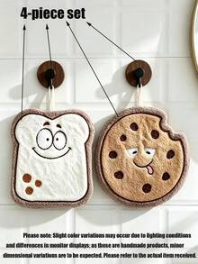 2pcs/4pcs Cartoon Food Shaped Hand Towels, Cute Toast, Cookie, Cupcake And Pizza Hand Towels, Absorbent And Hangable, Suitable For Home Kitchen - Multicolor - View 20
