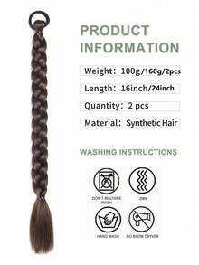 2pcs 16/24 Inch Black/Brown/Multi-Color Fashion Synthetic Braided Hair Extensions, Heat-Resistant Weave Hair, Suitable For Women's Daily, Holiday, Party, Music Festival, Carnival, New Year Gift Use - Dark Brown - View 4