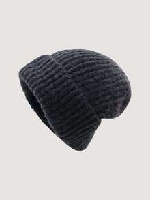 1pc Folded Brim Knit Hat, Minimalist Solid Color Loose Oversized Beanie, Warm Ear Protection Knitted Hat For Men And Women, Autumn/Winter - C - View 50