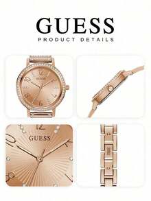 GUESS Tri Luxe Series Rose Gold Women's Watch, Rhinestone Bezel, Triangle Rhinestone Decor Steel Band, Radial Texture Dial, Minimalist Luxury Quartz Wristwatch For Women, Holiday Gift - Watch - View 10