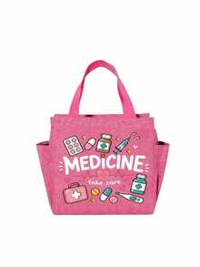 Medicine Print Portable Tote Bag, Multi-Pocket Large Capacity Medication Storage Bag, Dual-Side Pocket Handbag Travel Organizer, Multi-Function Portable Work Travel And Cosmetic Bag, Suitable For Medical And Office Staff, Daily Use, Halloween Birthday Christmas Gift - Multicolor - View 16