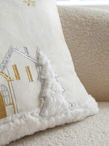 1pc Christmas Gold & Silver Christmas Tree House Embroidered Pillow Case, Suitable For Indoor Decoration, Christmas Decoration, All-Season Pillow Case, Without Insert - Multicolor - View 7