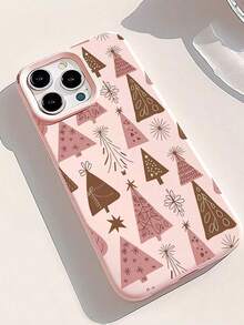 1pc Christmas Tree Glossy Pink Doodle Tree Minimalist Phone Case,Compatible With IPhone 18 Pro Max 17 Pro Max 16 Pro Max 15 Pro Max 14 Pro Max & 11/12/13/14/15/16/17/18 Pro/Plus - Multicolor - View 1