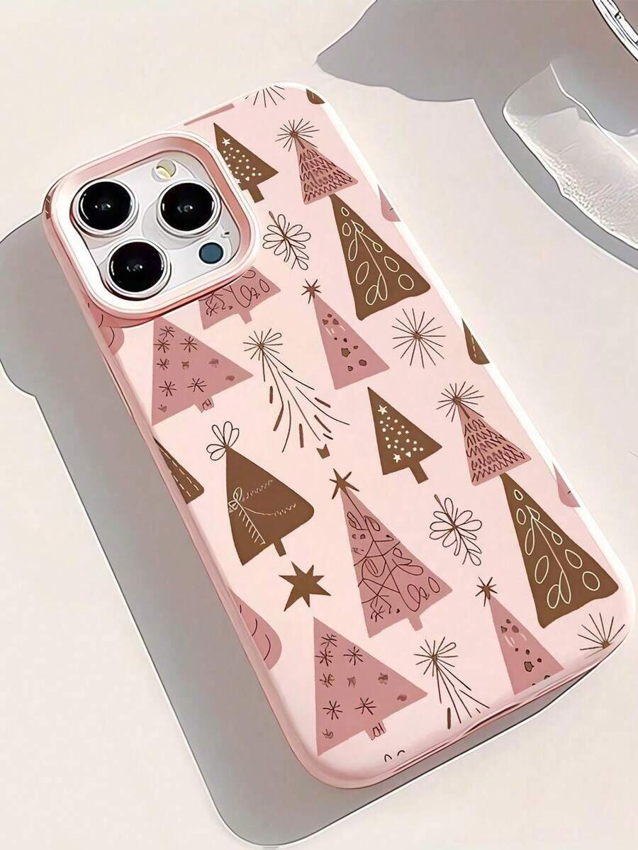 1pc Christmas Tree Glossy Pink Doodle Tree Minimalist Phone Case,Compatible With IPhone 18 Pro Max 17 Pro Max 16 Pro Max 15 Pro Max 14 Pro Max & 11/12/13/14/15/16/17/18 Pro/Plus - Multicolor - View 1