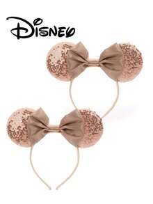 Disney 1pc Minnie Mouse Ears Headband, Shiny Rose Gold Champagne Sequin Satin Bow Cute Hair Accessory - Multicolor - View 2