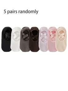 1/3/5/7 Pairs Women's Professional Yoga Socks With Non-Slip Straps, Spring/Summer New Open Back Cross-Strap Round Toe Anti-Slip Yoga Socks, Short Invisible Boat Socks For Sports, Dance, Pilates - Multicolor - View 14