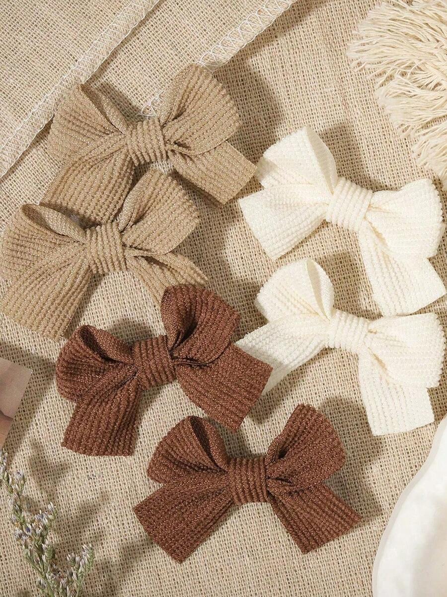 1/4/6pcs Vintage Ribbed Bow Hair Clips Classic French Fabric Bow Hair Clips, Autumn/Winter Women's Hair Accessories Gift, Suitable For Daily Wear - Multicolor - View 1