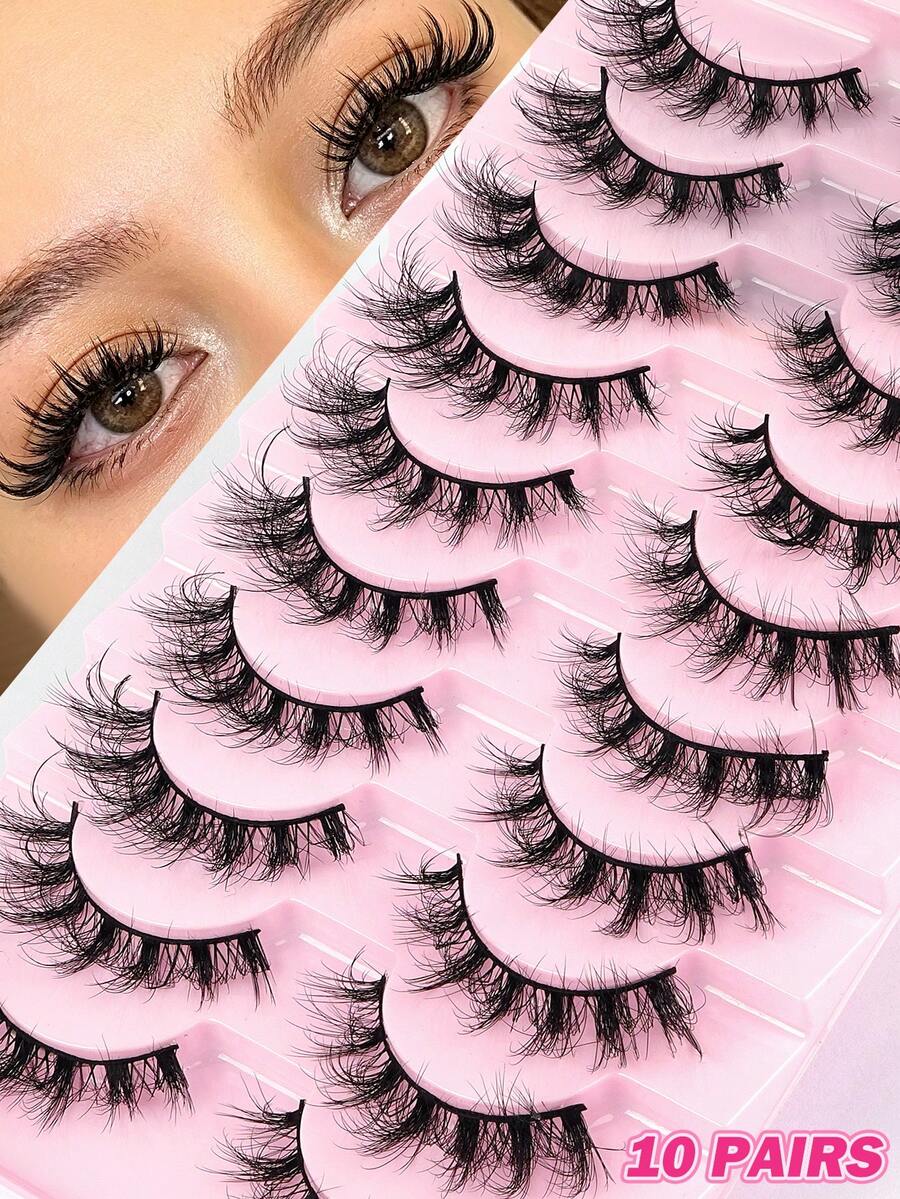 MAANGE 10 Pairs Natural Messy Cat Eye False Eyelashes, Thin Lash Stem, Create Cat Eye Makeup Look, Long And Slender, Soft And Natural, Strip False Eyelashes - Multicolor - View 1