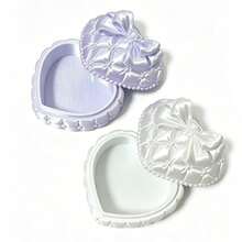 1pc Princess Style Heart-Shaped Satin Large Capacity Jewelry Storage Box, 3D Bow Pearl Quilted Diamond Pattern Jewelry Box, Lolita Girl Heart Portable Ring Earring Dust-Proof Box, Cosmetic Storage, Makeup Brush Box, Large Capacity Makeup Box, Accessory Storage Box, Exquisite Desktop Decor, Creative Birthday Valentine's Day Gift For Girlfriend Best Friend Holiday - Multicolor - View 7