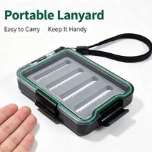 1pc Small Fly Hook Storage Box, Portable Fishing Tackle Organizer With Transparent Lid And Hanging Rope. Transparent Visible Lid Allows Quick Access To Internal Accessories Without Opening. Black And Green Compact Box Body With Secure Snap Closure And Portable Hanging Rope, Convenient For Outdoor Fishing, Suitable For Storing Fish Hooks, Swivels And Other Small Fishing Tackle Accessories. - Green - View 8