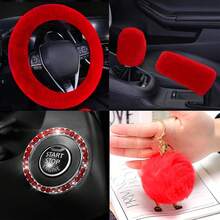 12PCS Winter Plush Car Steering Wheel Cover, Armrest Pad, Shoulder Protector, Autumn/Winter Warmth Set, Small Flower Air Vent Clip, Gear Shift Cover, Handbrake Cover, Car Interior Protection Cover, Multiple Colors Available - Multicolor - View 7