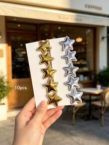 10pcs Gold + Silver Star Hair Clips, Sweet Style Hair Accessories Suitable For Daily Wear - Multicolor - View 1
