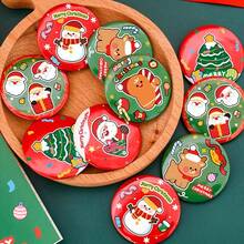 1PC Christmas Button Badge Pins, Vintage Holiday Cartoon Brooch Collection With Santa Snowman Gingerbread Tree Patterns, Cute Round Pins For Backpack Hat Jacket Decoration, Festive Party Accessories, Seasonal Gift Idea - Multicolor - View 1