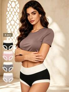 Temptuelle 4pcs/Pack Celana Dalam Wanita Katun Lembut Pinggang Tinggi - MultiWarna - View 1