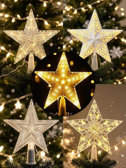 Christmas Tree Top Star Decorative Light, Holiday Party Props, Christmas Tree Decoration, Window Sill, Cabinet, Fireplace Decoration, Holiday Christmas Surprise Gift, Party Supplies, Balcony Garden, Flower Pot Decoration, Meaningful Gift