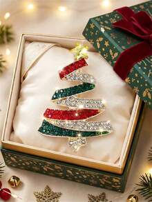 1pc Rhinestone Christmas Tree Brooch, Wavy Layered Five-Pointed Star Tree-Shaped Pin, Suitable For Matching Sweaters, Coats And Bags As Holiday Decorative Accessory - Multicolor - View 6