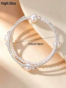 NAIZHU 1pc Children's Fashion Sweet Adjustable Faux Pearl Rhinestone Multi-Layer Bracelet, Suitable For Daily Wear, Party, Gift - Silver - View 5