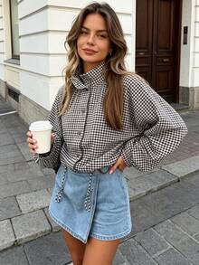 Liorin Autumn New Women's European And American Style Fashion Minimalist Versatile Slimming Loose Plaid Jacket - Brown - View 2