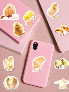 50Pcs Little Yellow Chick Stickers, Cute Photo Cartoon Style, Including Cute Little Yellow Chicks, Hatching Chicks, Eggs, Nests, Feathers, Grass, Flowers, Hearts, Stars, Bows Elements, For Journal Collage, Water Bottle, Luggage, Skateboard, Tablet, Notebook, Storage Box, DIY Craft Decor - Multicolor - View 4