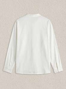Mercer Haus Mens Solid Color V Neck Long Sleeve Shirt, Casual Pullover Top, Minimalist Versatile Home Commute Outdoor Wear - White - View 4