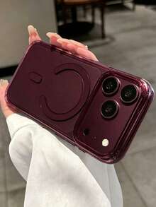 1pc Premium Crystal Clear Magnetic Wine Red Phone Case, Compatible With IPhone 18 Pro Max 18 17 Pro, Supports Wireless Charging, Hard PC Back Shell - Plum - View 3