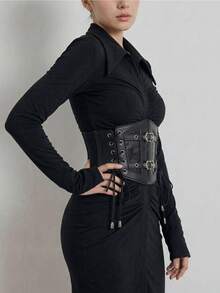1pc Women's Renaissance Accessory Dark Gothic Style Fashion PVC Leather Harness, Suitable For Halloween Party Or Daily Wear - Black - View 4