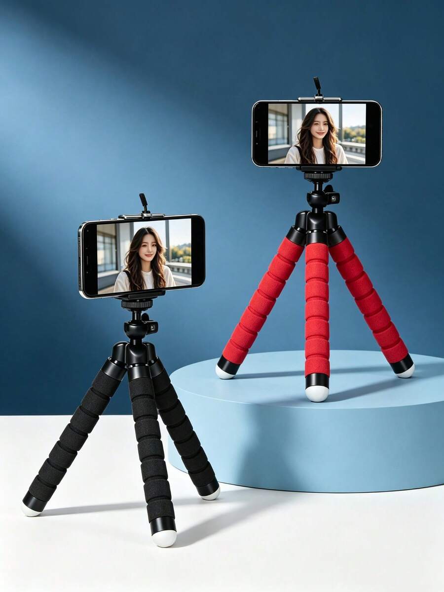 Mini Flexible Sponge Octopus Phone Tripod, 360° Rotatable Ball Head, Portable Multi-Function Camera Stand Holder For Live Streaming, Vlog, Selfie, Compatible With Smartphone & Action Camera - Multicolor - View 1