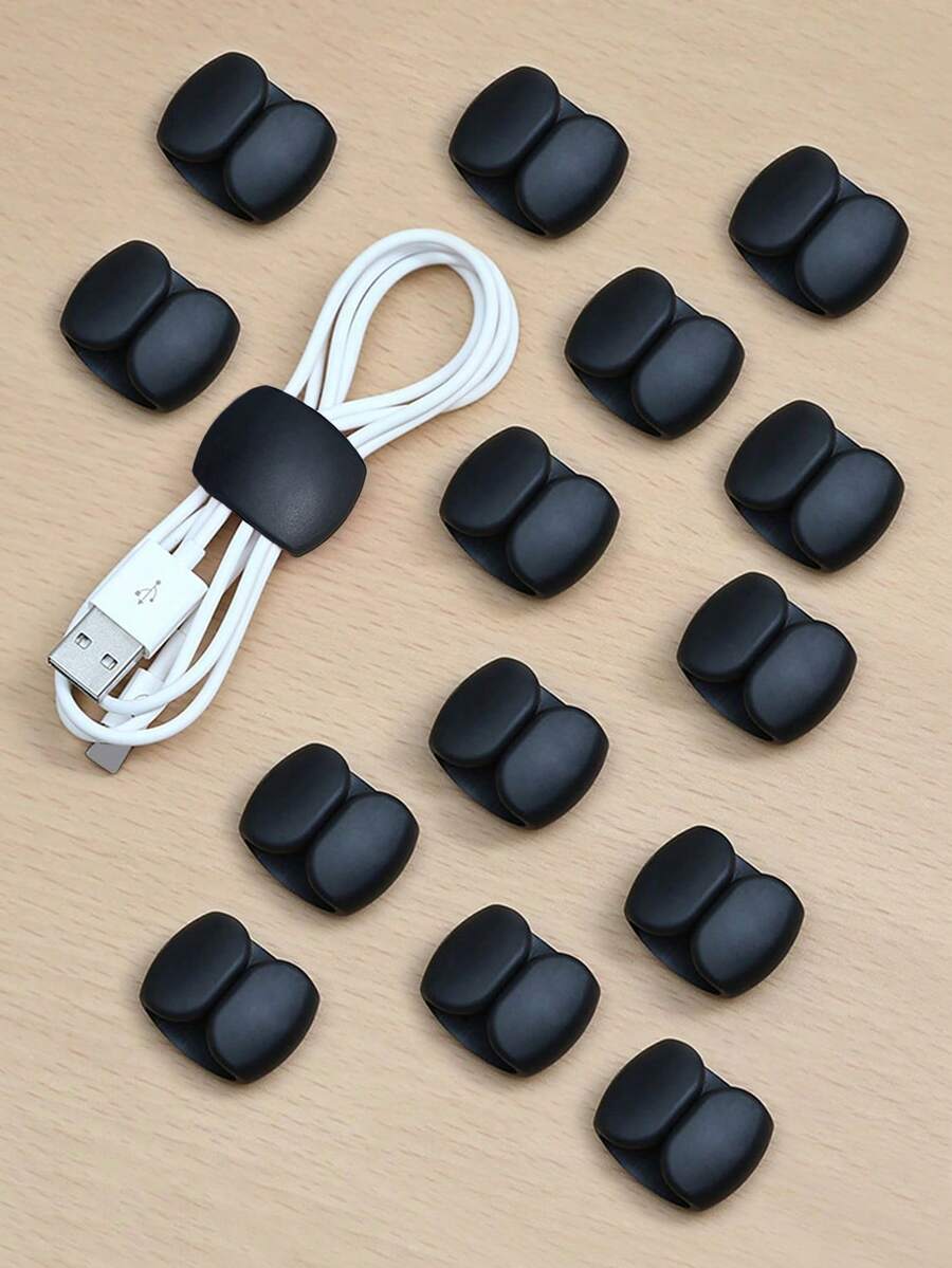 Silicone Cable Organizer, Multi-Functional Cable Management Clips, Reusable, Suitable For Charging Cables, Earphone Wires, Desktop Cable Management - Black - View 1