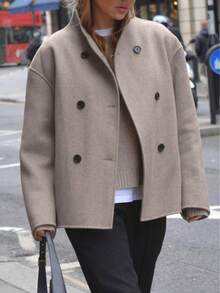 2026 Autumn/Winter Fashion Casual Commute Daily Lazy Overcoat, Versatile Double-Breasted Stand Collar Winter Jacket - Camel - View 3