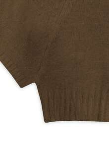 Women's Casual Autumn/Winter Solid Gray High Neck Batwing Sleeve Knit Top, Cinched Waist Textured Design, Daily Commute Office Pullover - Brown - View 9